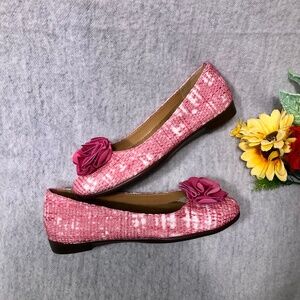 NWOT - Aerosoles Pink & White Tweed Ballet Flats with Pink Flower on Vamp
